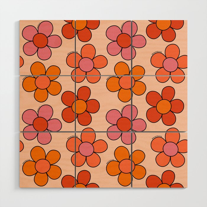 Groovy Flowers Print in Pink Wood Wall Art Gallery Image 1