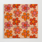 Groovy Flowers Print in Pink Wood Wall Art Gallery Image 1