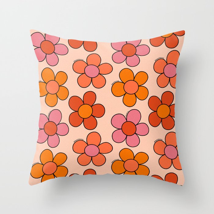 Groovy Flowers Print in Pink Throw Pillow Gallery Image 6