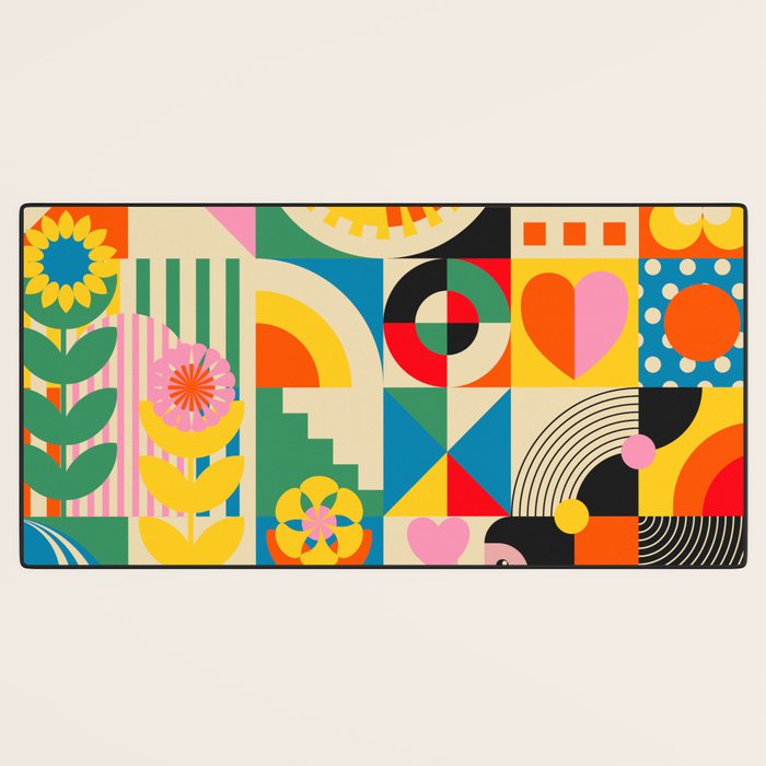 Happy Dancing Girl in Geometric Landscapes Desk Mat Gallery Image 3