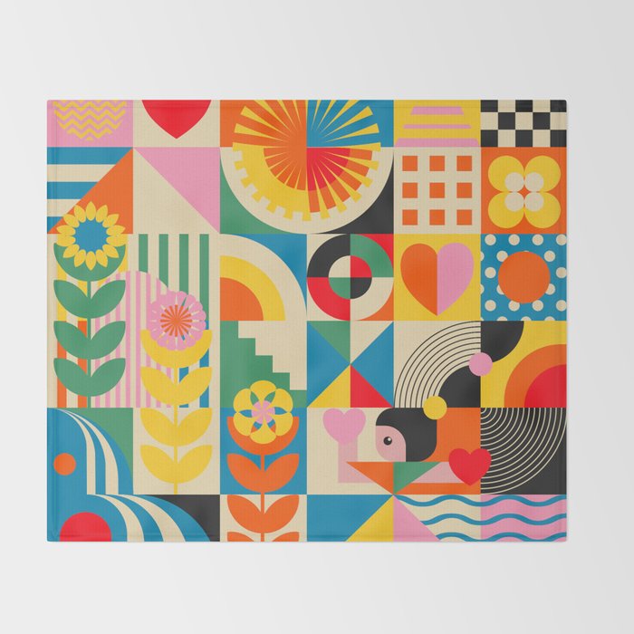 Happy Dancing Girl in Geometric Landscapes Throw Blanket Gallery Image 2