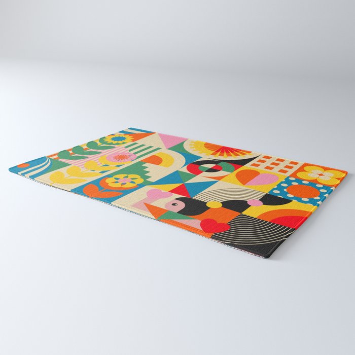 Happy Dancing Girl in Geometric Landscapes Rug Gallery Image 3