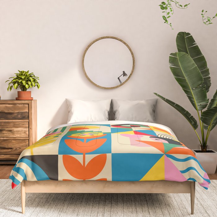 Happy Dancing Girl in Geometric Landscapes Comforter Gallery Image 3
