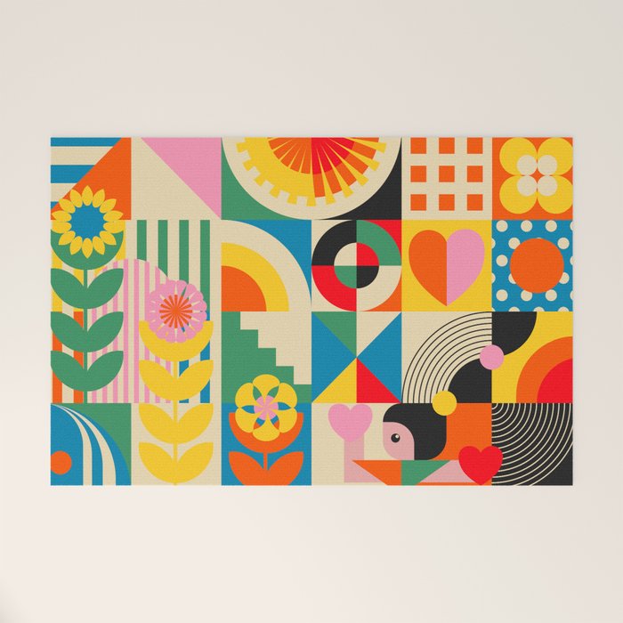 Happy Dancing Girl in Geometric Landscapes Welcome Mat Gallery Image 1