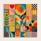 Happy Dancing Girl in Geometric Landscapes Wood Wall Art Gallery Image 1