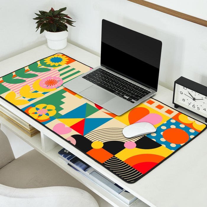 Happy Dancing Girl in Geometric Landscapes Desk Mat Gallery Image 2