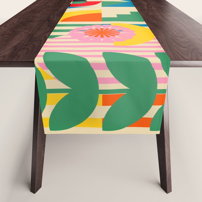Happy Dancing Girl in Geometric Landscapes Table Runner Gallery Image 1