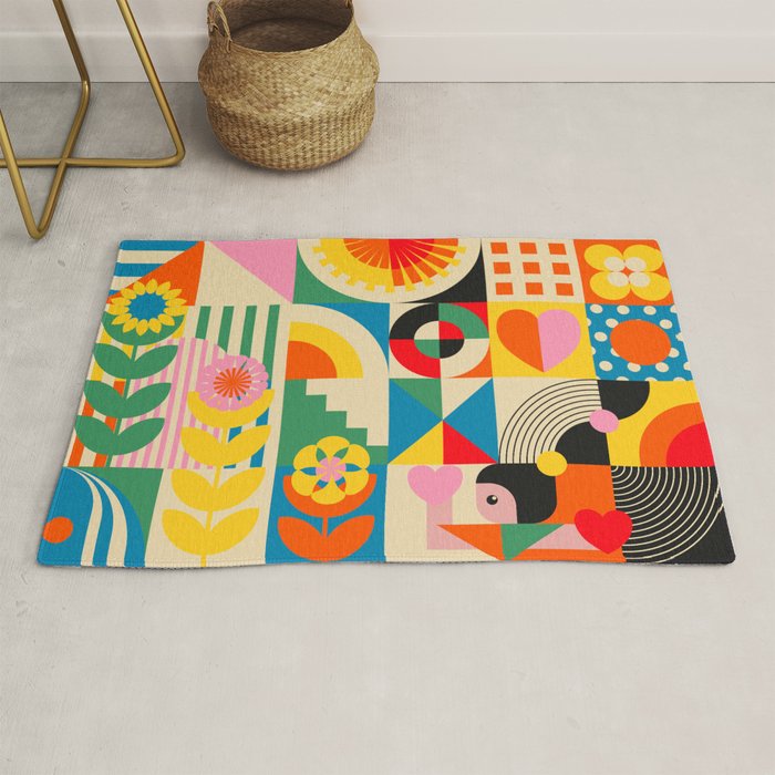 Happy Dancing Girl in Geometric Landscapes Rug Gallery Image 1