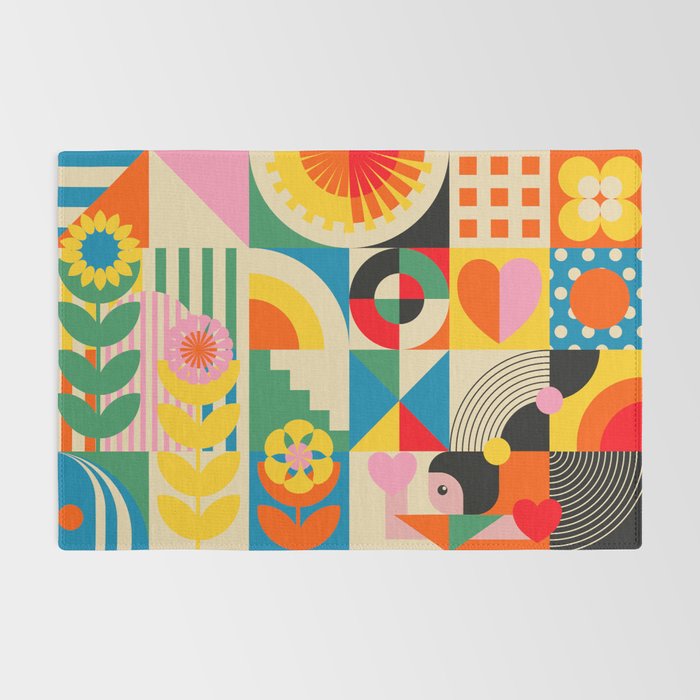 Happy Dancing Girl in Geometric Landscapes Rug Gallery Image 2