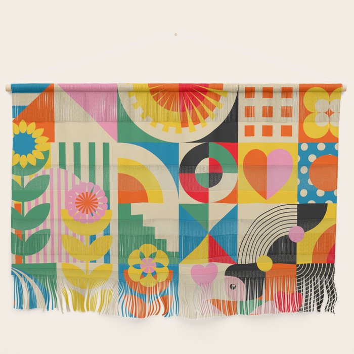 Happy Dancing Girl in Geometric Landscapes Wall Hanging Gallery Image 1