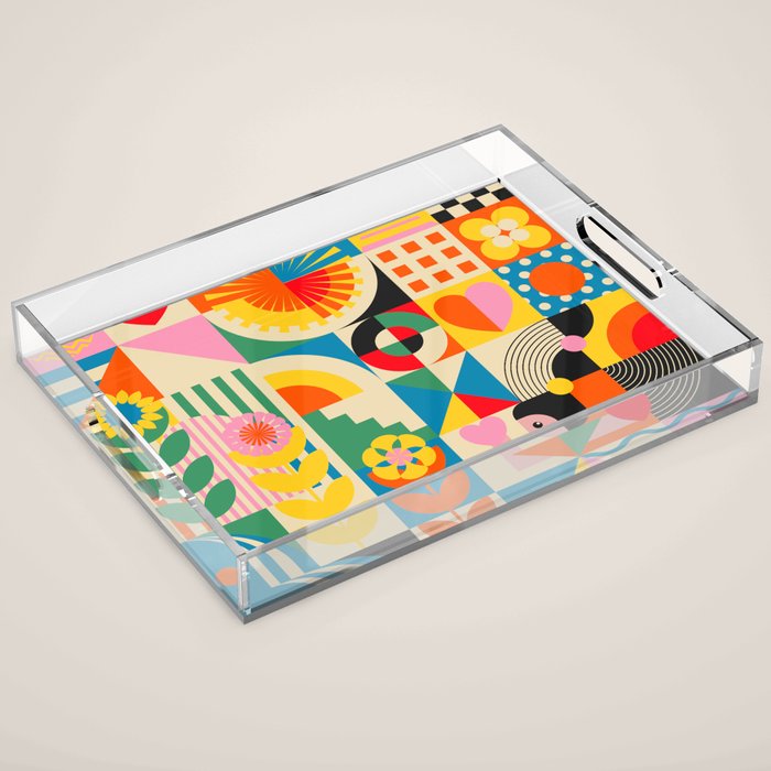 Happy Dancing Girl in Geometric Landscapes Acrylic Tray Gallery Image 1