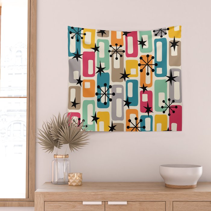 Retro Mid Century Modern Atomic Decoration 254 Googie Wall Tapestry Gallery Image 2