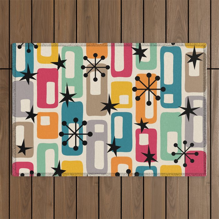 Retro Mid Century Modern Atomic Decoration 254 Googie Outdoor Rug Gallery Image 1