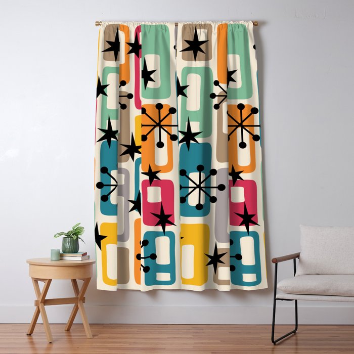Retro Mid Century Modern Atomic Decoration 254 Googie Window Curtain Gallery Image 1