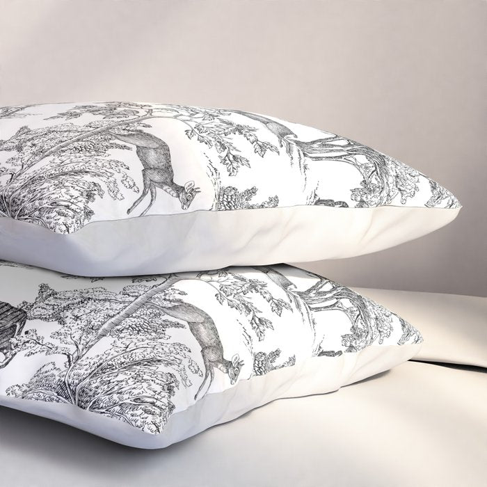 Toile de Jouy Vintage French Exotic Jungle Black & White Pillow Sham Gallery Image 3
