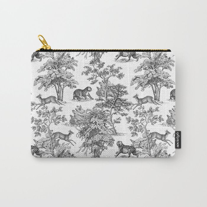 Toile de Jouy Vintage French Exotic Jungle Black & White Carry All Pouch Gallery Image 1