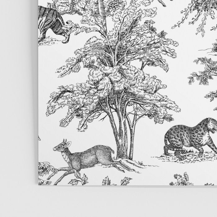 Toile de Jouy Vintage French Exotic Jungle Black & White Poster Gallery Image 3