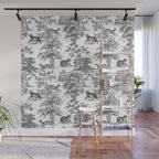 Toile de Jouy Vintage French Exotic Jungle Black & White Wall Mural Gallery Image 1