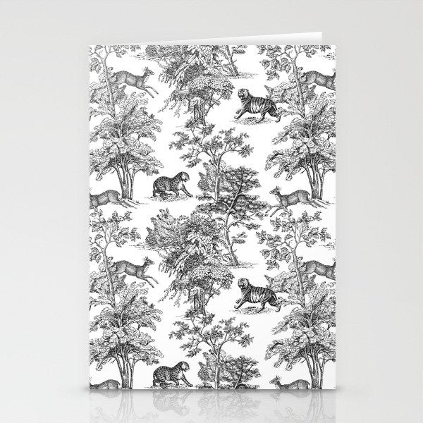 Toile de Jouy Vintage French Exotic Jungle Black & White Stationery Card Gallery Image 1