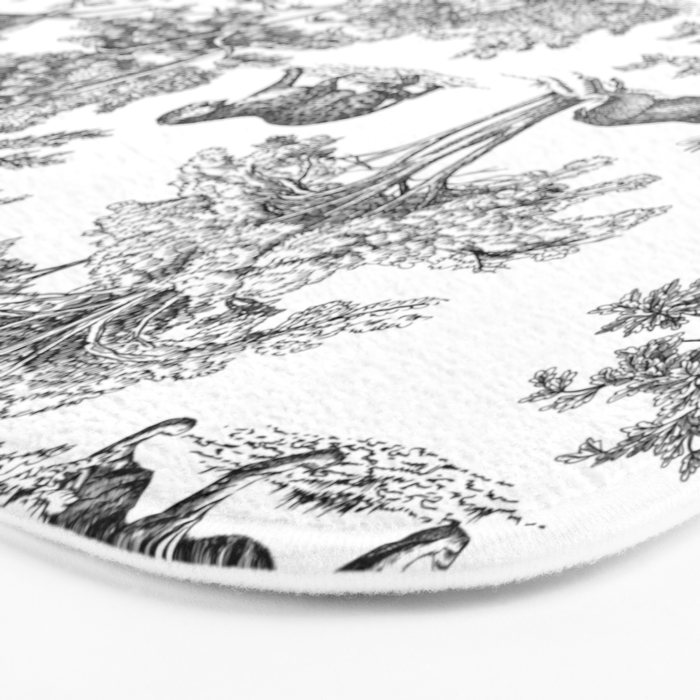 Toile de Jouy Vintage French Exotic Jungle Black & White Bath Mat Gallery Image 3