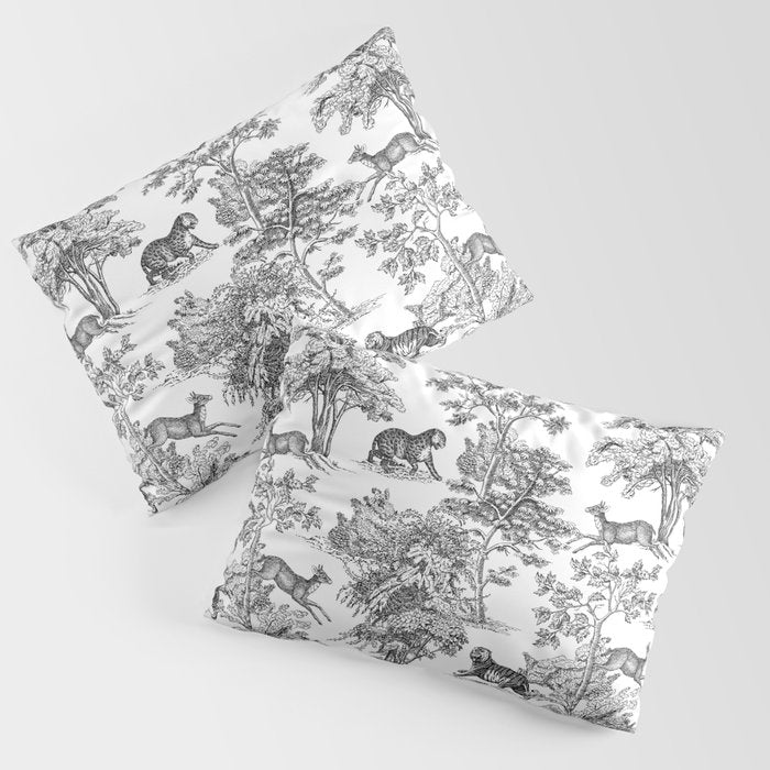 Toile de Jouy Vintage French Exotic Jungle Black & White Pillow Sham Gallery Image 3
