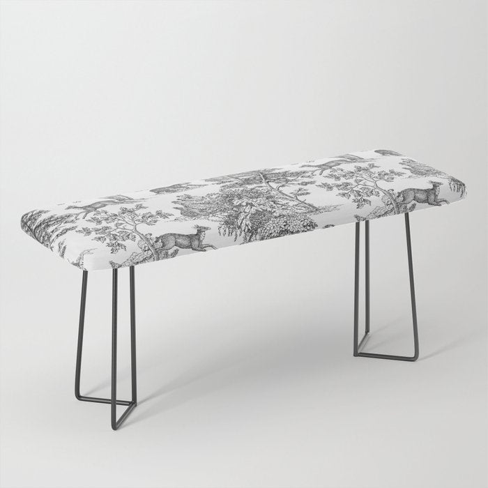Toile de Jouy Vintage French Exotic Jungle Black & White Bench Gallery Image 1