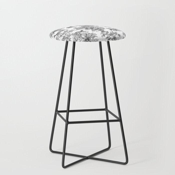 Toile de Jouy Vintage French Exotic Jungle Black & White Stool Gallery Image 1