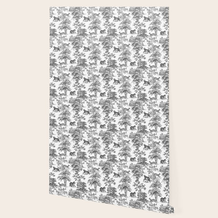 Toile de Jouy Vintage French Exotic Jungle Black & White Wallpaper Gallery Image 2