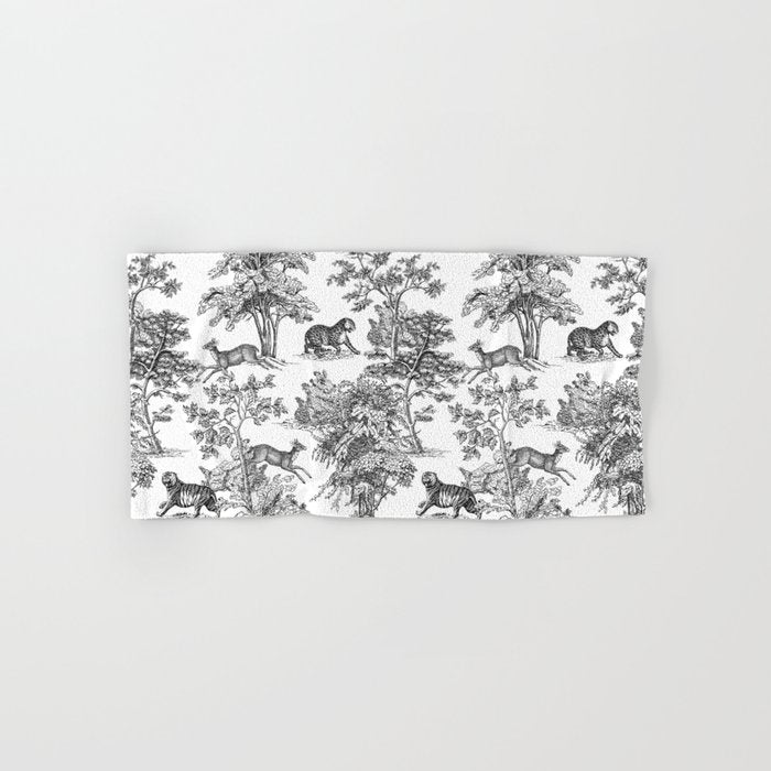 Toile de Jouy Vintage French Exotic Jungle Black & White Towels Gallery Image 1