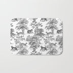 Toile de Jouy Vintage French Exotic Jungle Black & White Bath Mat Gallery Image 1