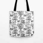 Toile de Jouy Vintage French Exotic Jungle Black & White Tote Bag Gallery Image 1