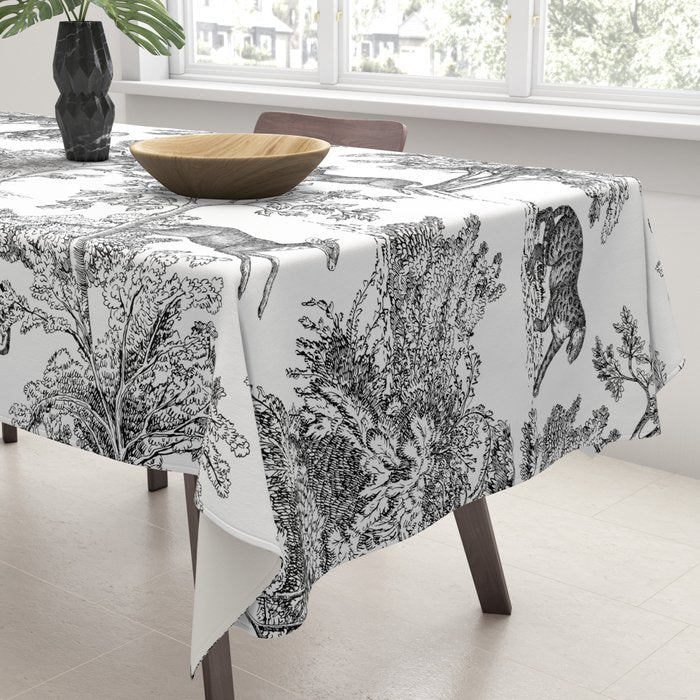 Toile de Jouy Vintage French Exotic Jungle Black & White Tablecloth Gallery Image 3