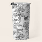 Toile de Jouy Vintage French Exotic Jungle Black & White Travel Mug Gallery Image 3