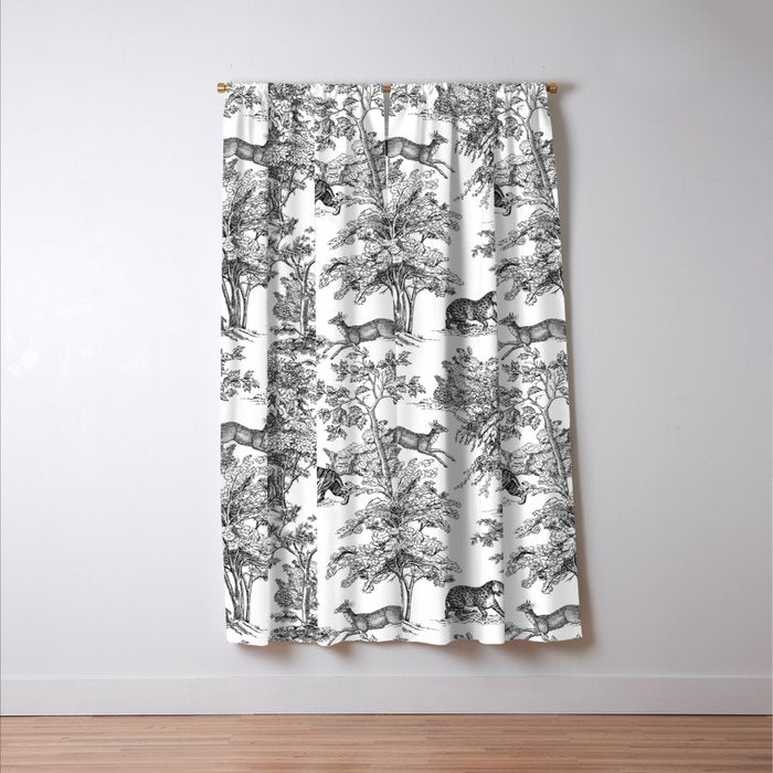 Toile de Jouy Vintage French Exotic Jungle Black & White Window Curtain Gallery Image 3