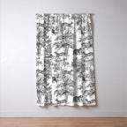 Toile de Jouy Vintage French Exotic Jungle Black & White Window Curtain Gallery Image 3
