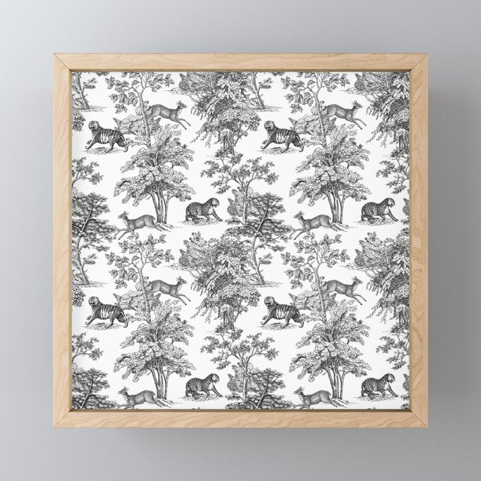 Toile de Jouy Vintage French Exotic Jungle Black & White Mini Art Print Gallery Image 1