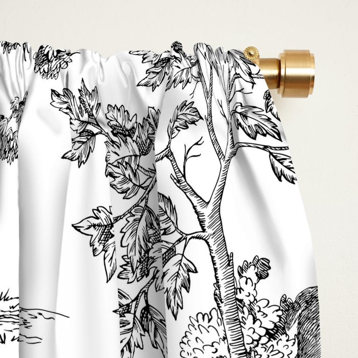 Toile de Jouy Vintage French Exotic Jungle Black & White Window Curtain Gallery Image 2
