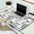 Toile de Jouy Vintage French Exotic Jungle Black & White Desk Mat Gallery Image 2