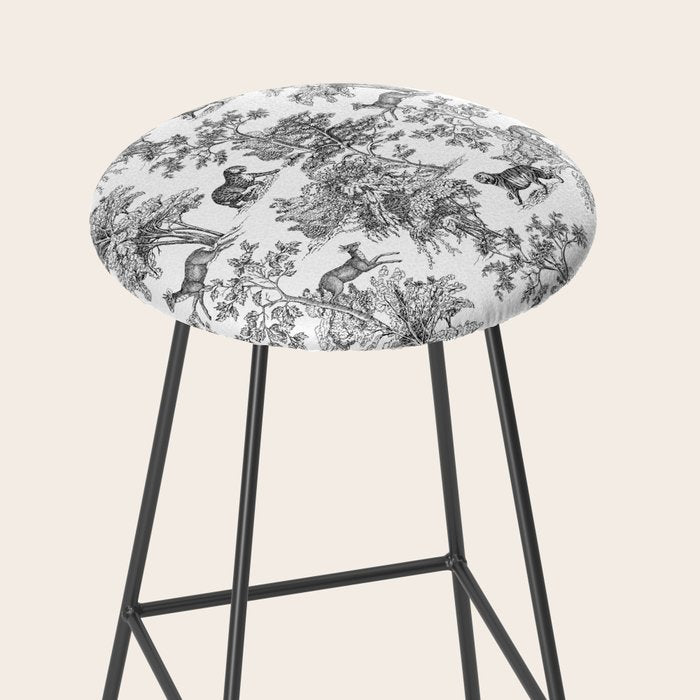 Toile de Jouy Vintage French Exotic Jungle Black & White Stool Gallery Image 2
