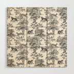 Toile de Jouy Vintage French Exotic Jungle Black & White Wood Wall Art Gallery Image 1