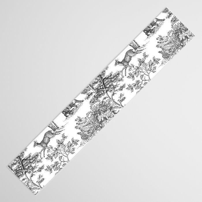 Toile de Jouy Vintage French Exotic Jungle Black & White Table Runner Gallery Image 3