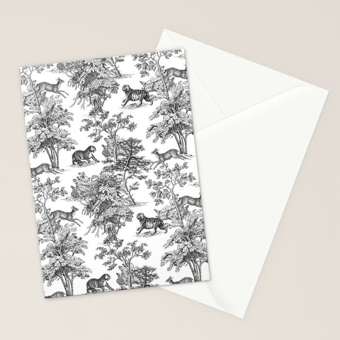 Toile de Jouy Vintage French Exotic Jungle Black & White Stationery Card Gallery Image 2