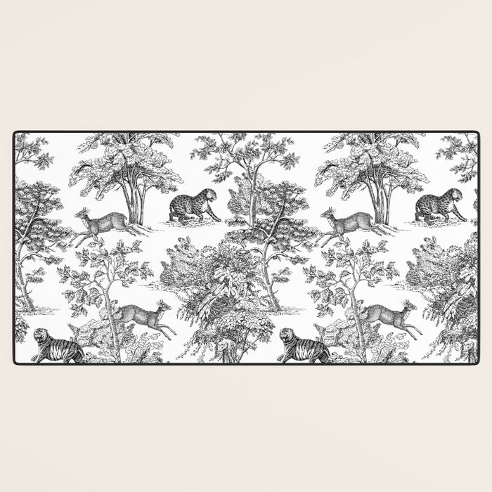 Toile de Jouy Vintage French Exotic Jungle Black & White Desk Mat Gallery Image 3