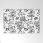 Toile de Jouy Vintage French Exotic Jungle Black & White Welcome Mat Gallery Image 1