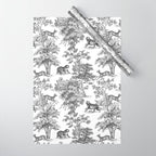 Toile de Jouy Vintage French Exotic Jungle Black & White Wrapping Paper Gallery Image 1