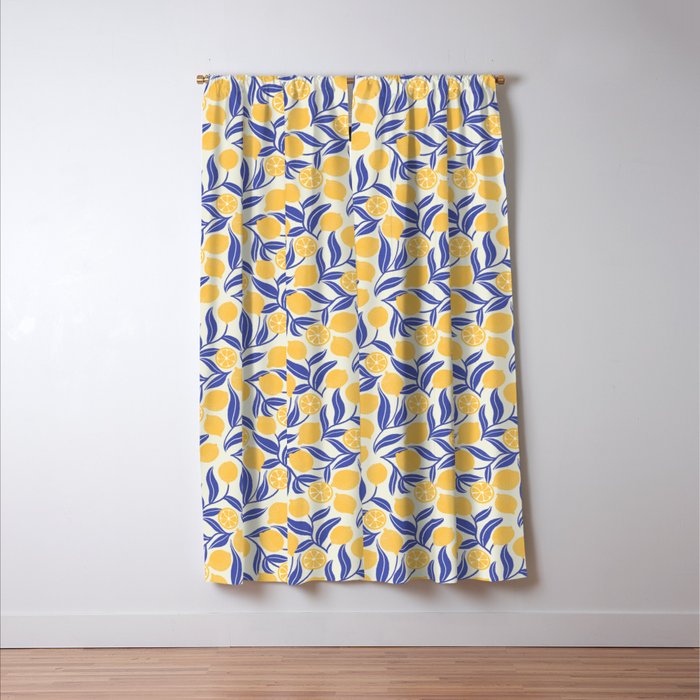 Lemon Orchard - blue and yellow Window Curtain Gallery Image 3