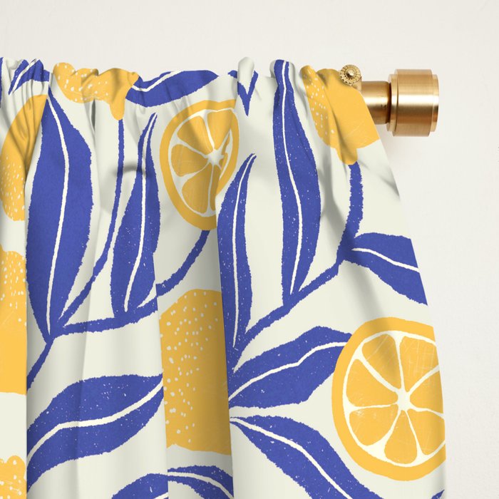 Lemon Orchard - blue and yellow Window Curtain Gallery Image 2