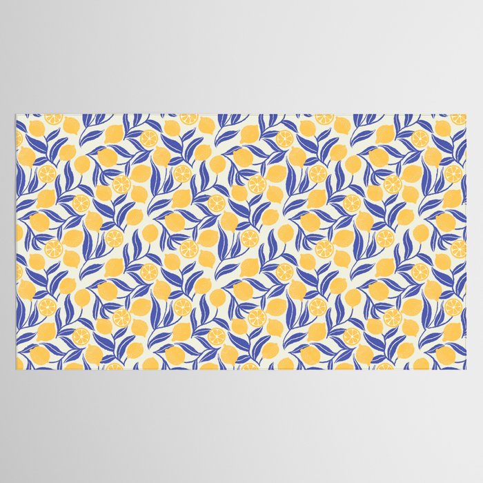 Lemon Orchard - blue and yellow Tablecloth Gallery Image 2