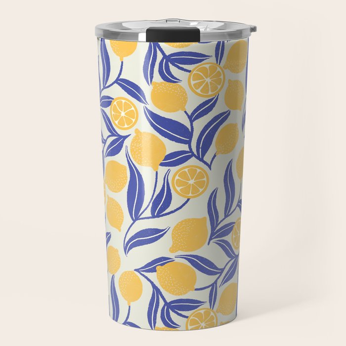 Lemon Orchard - blue and yellow Travel Mug Gallery Image 1