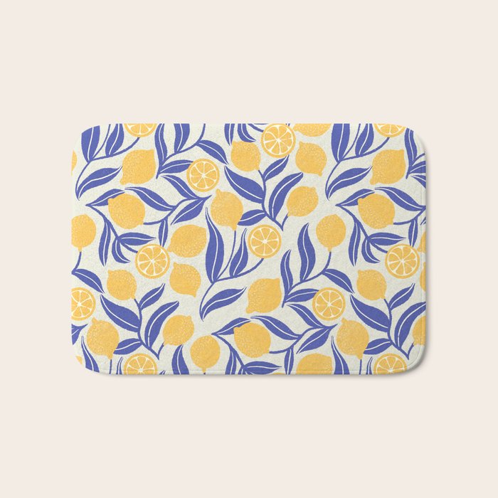 Lemon Orchard - blue and yellow Bath Mat Gallery Image 1